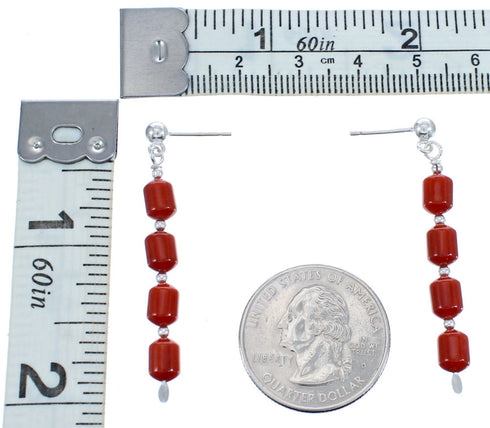 Authentic Sterling Silver Coral Bead Southwest Post Dangle Earrings KX121002